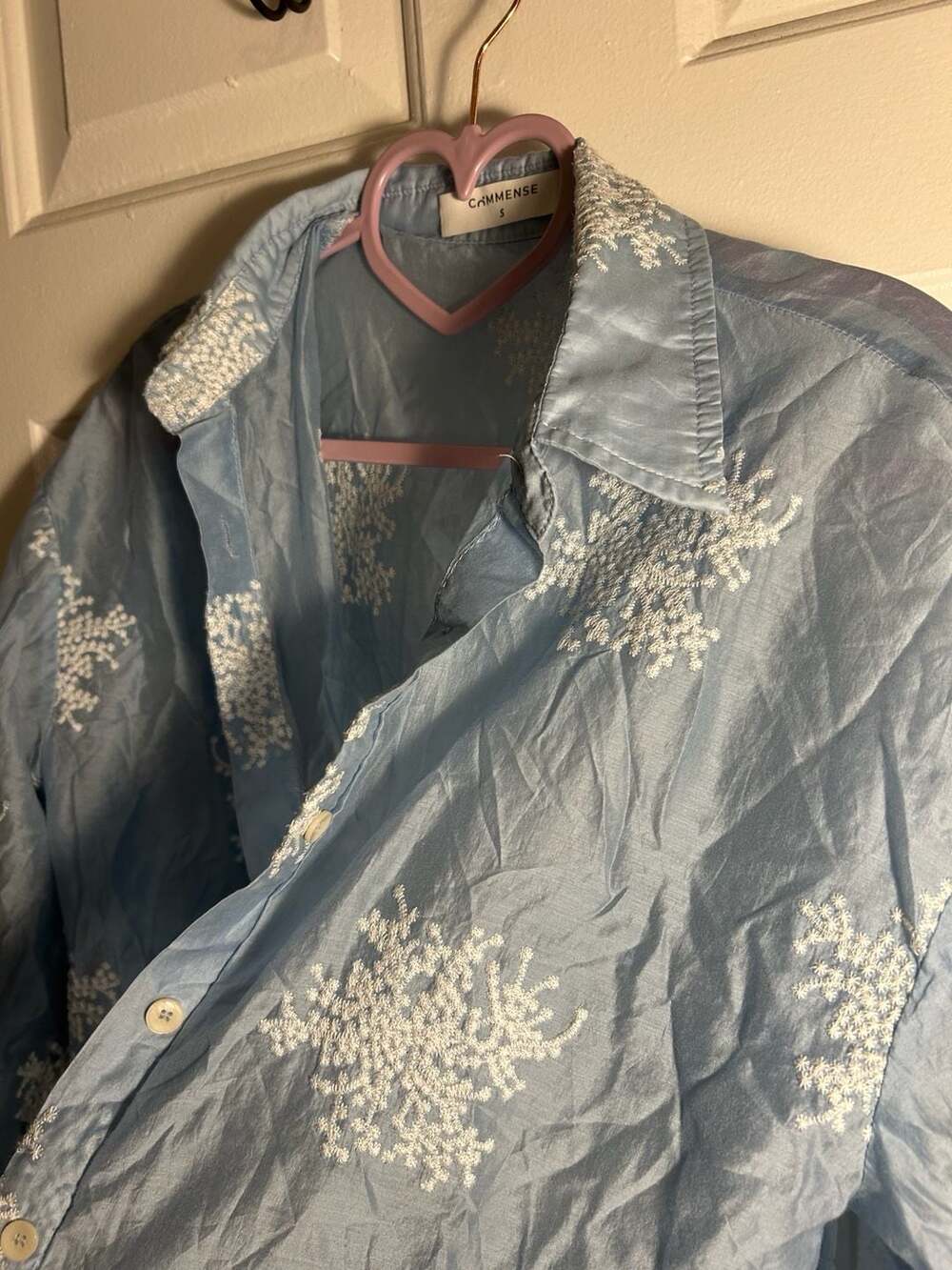 Commense Light Blue Floral Embroidered Long Sleeve Button-Down Shirt - Picture 3 of 4